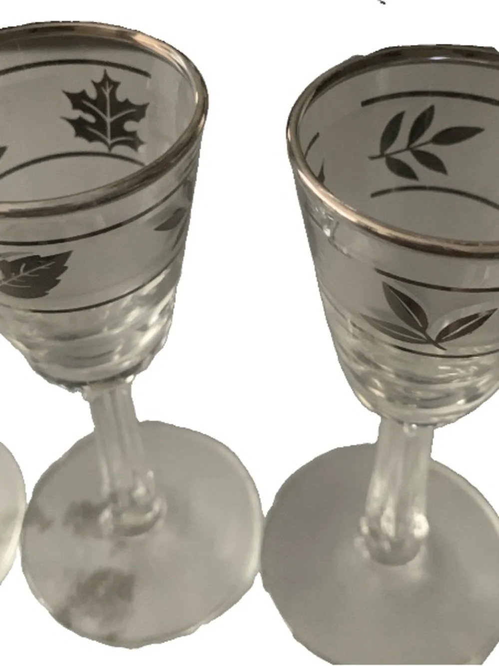 Vintage Libbey Silver Leaf Foliage Cordial Glass Lot of 4 Stemmed Shot Goblet